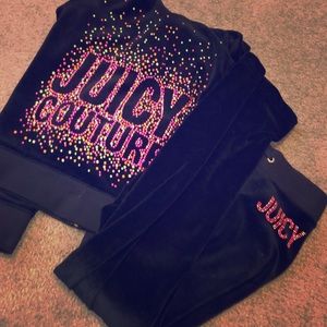 Juicy couture confetti style black velour set XS